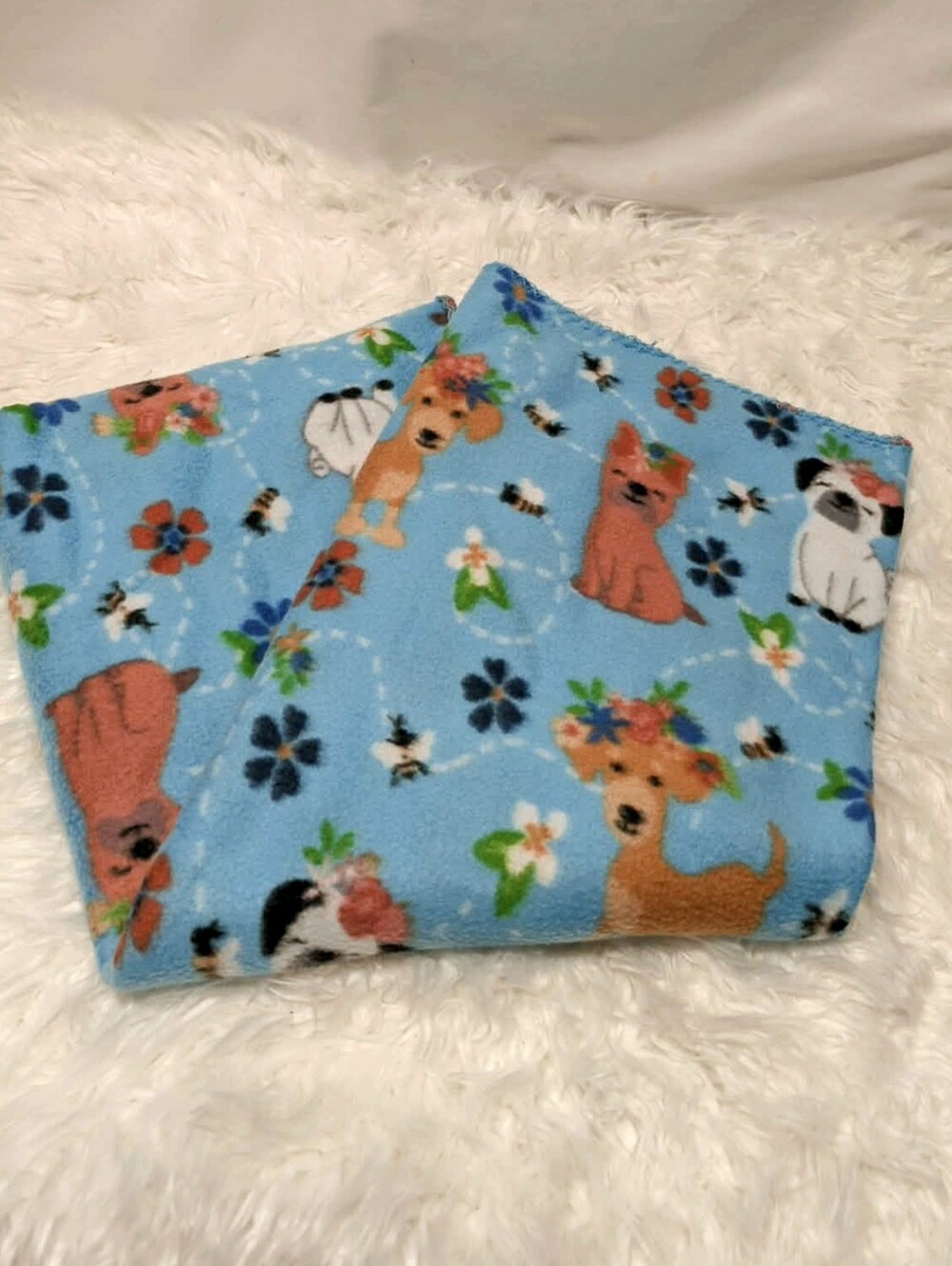 Cute Spring Blue Dog Print Fleece Blanket